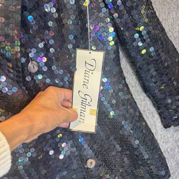 Diane Gilman 100%‎ silk sequins jacket L NWT - Picture 8 of 16